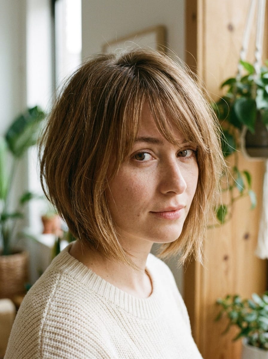 Asymmetrischer Bob mit Curtain Bangs - Asymmetrischer Bob